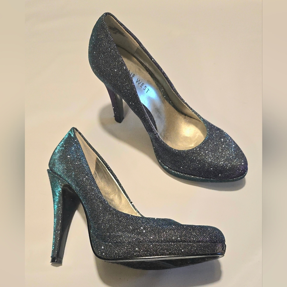 Nine West RARE Size 4 XS Tiny Feet Chameleon Glitter Platform Pumps